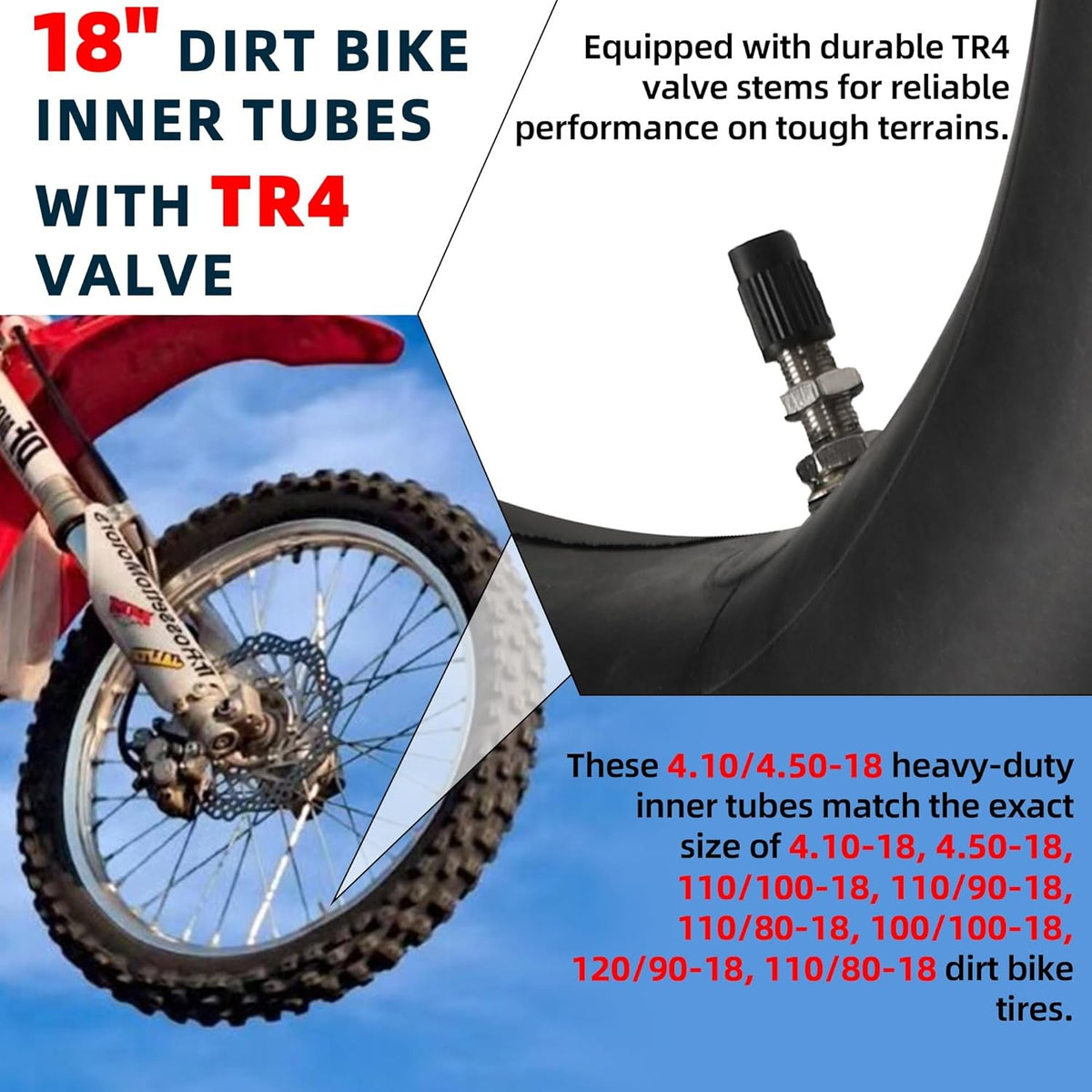 Heavy Duty 18-Inch Dirt Bike Inner Tube with TR4 Valve for 110/100-18 Tires