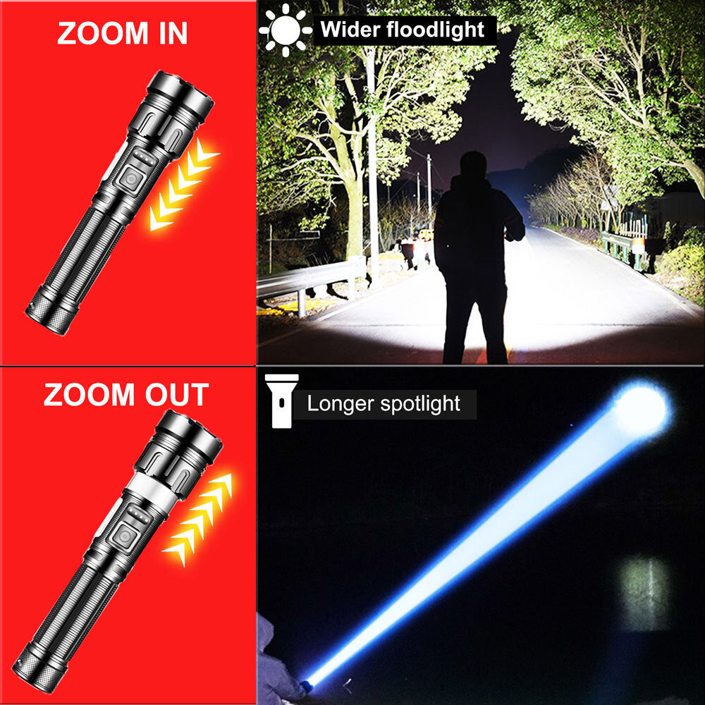 Rechargeable 1,000,000 Lumens LED Tactical Flashlight with COB Side Light and Long Range Beam