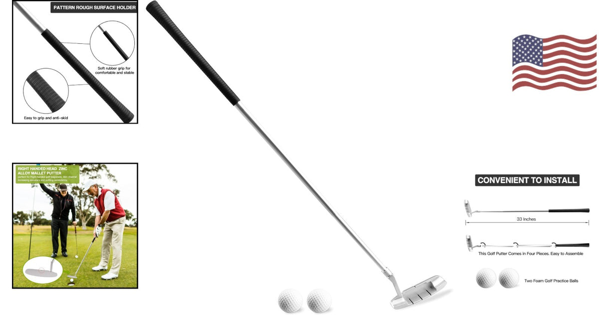 33-Inch Right Handed Golf Putter with Alignment Line and Disassemblable Design