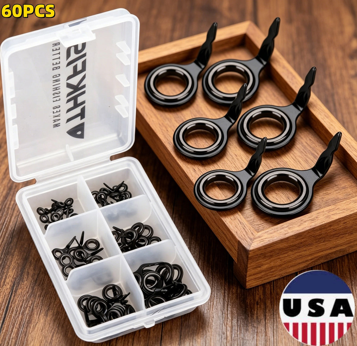 60PCS Fishing Rod Guide Repair Kit with Ceramics & Stainless Steel Frames