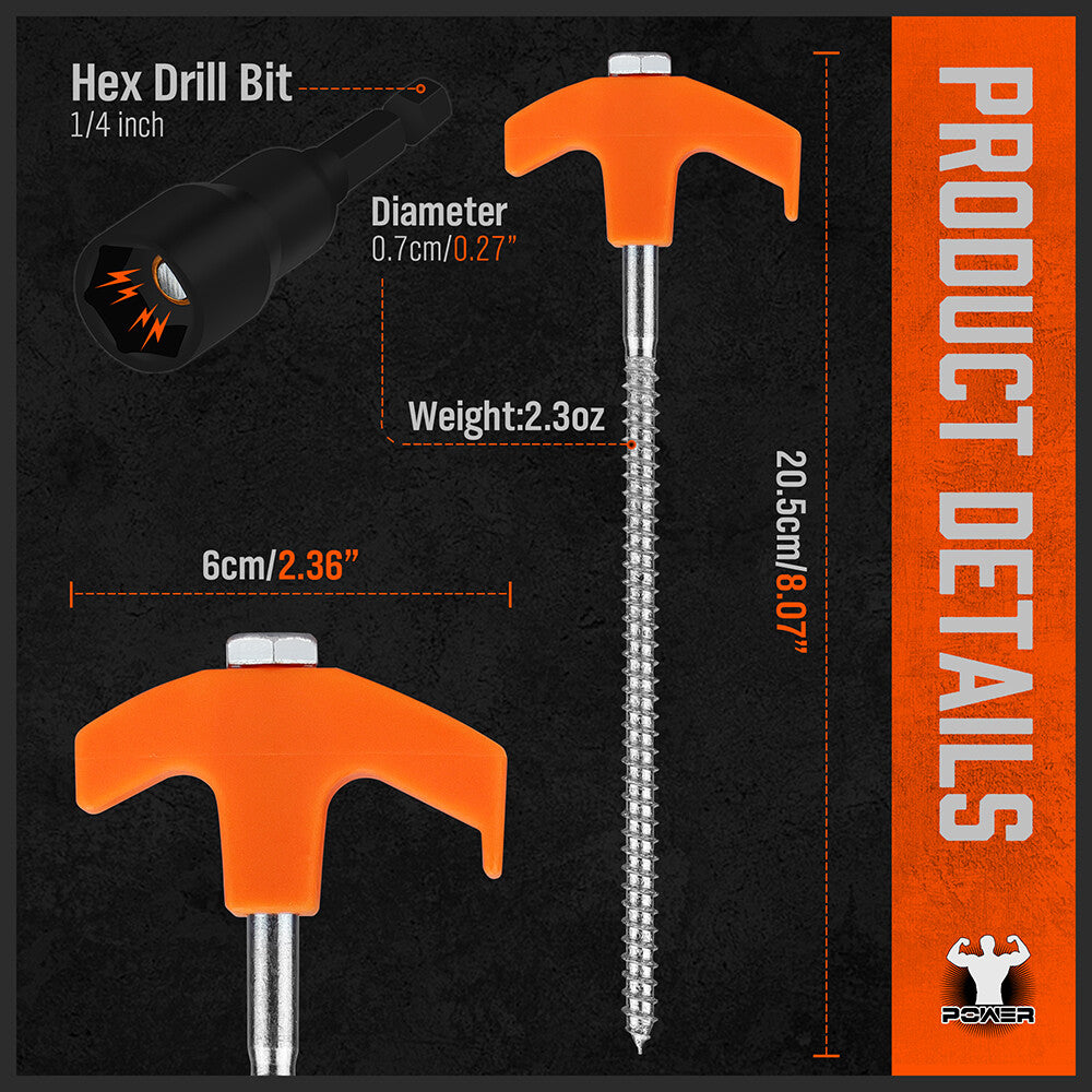 Heavy Duty Tent Stakes with Ropes and Hook - Steel Camping Pegs Set
