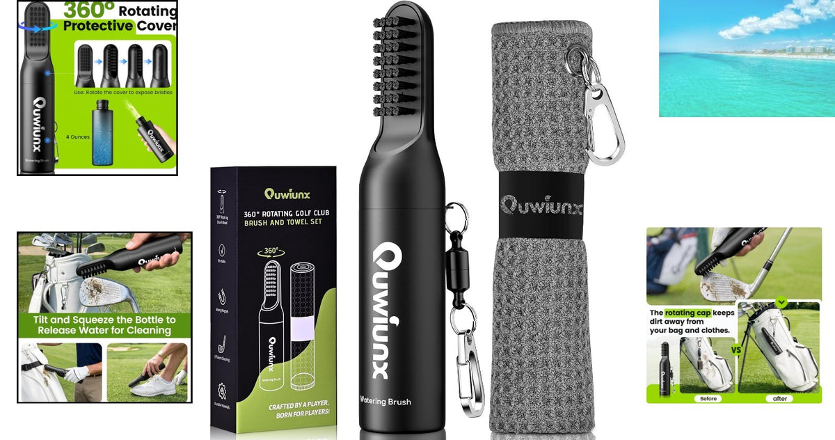 Golf Club Cleaner Brush with Rotating Cover & Water Bottle - Perfect Gift