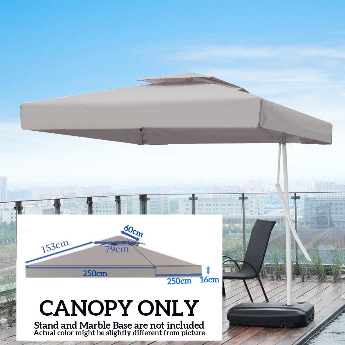 UV Resistant Replacement Patio Pavilion Canopy Top for Gazebo 8.2x8.2FT Grey