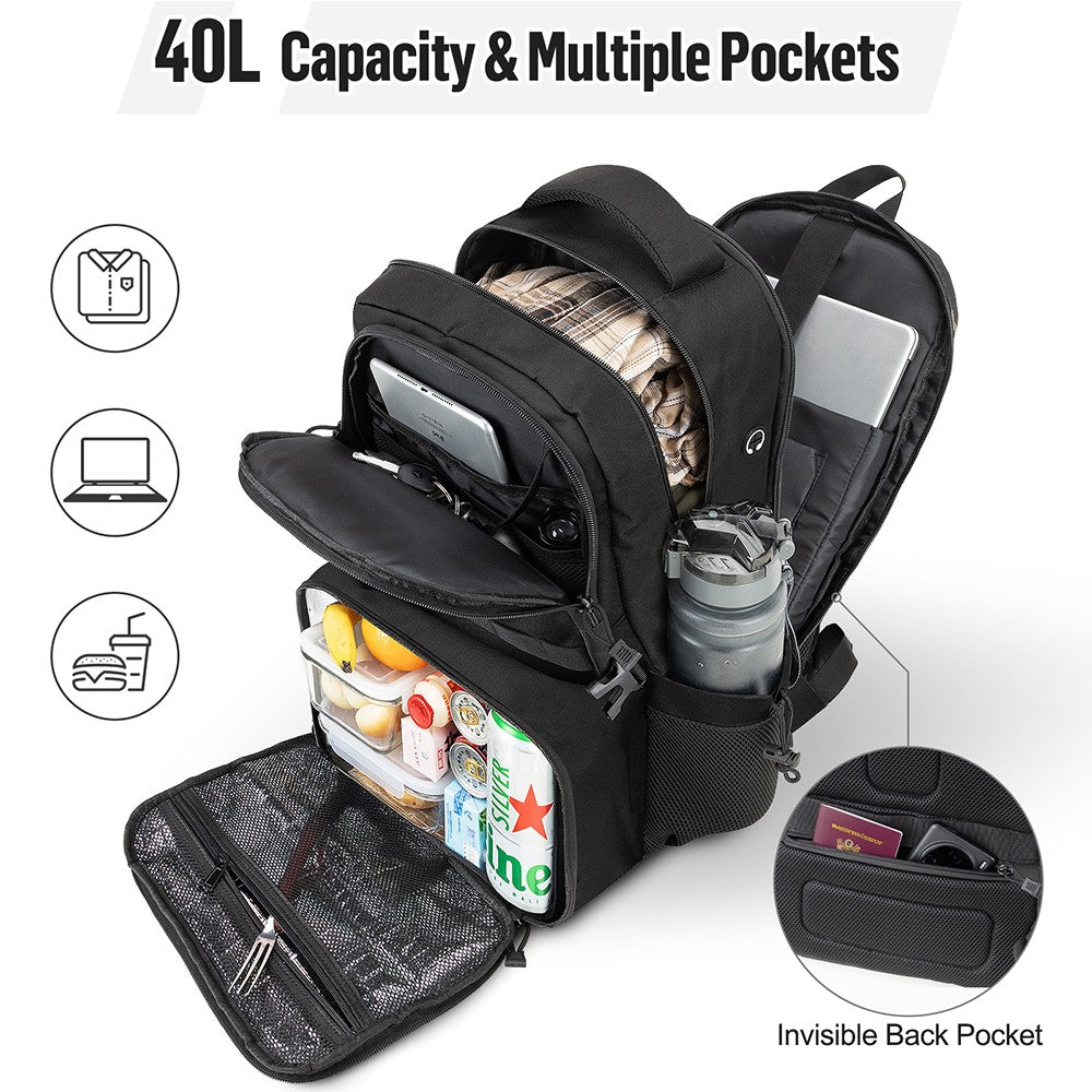 Insulated Lunch Backpack 17 Inch Laptop Cooler Bag for Men Women 40L