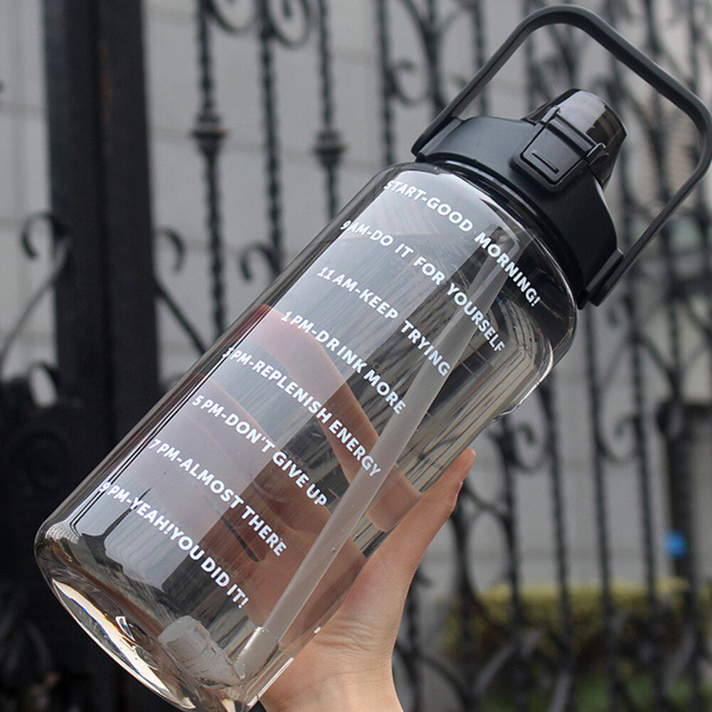 Motivational Half Gallon Water Bottle with Time Marker and Straw - 64 oz BPA Free Hydration Bottle