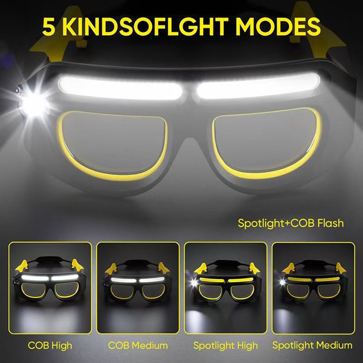 Rechargeable LED Safety Glasses with 5 Light Modes for Running, Cycling & Outdoor Activities