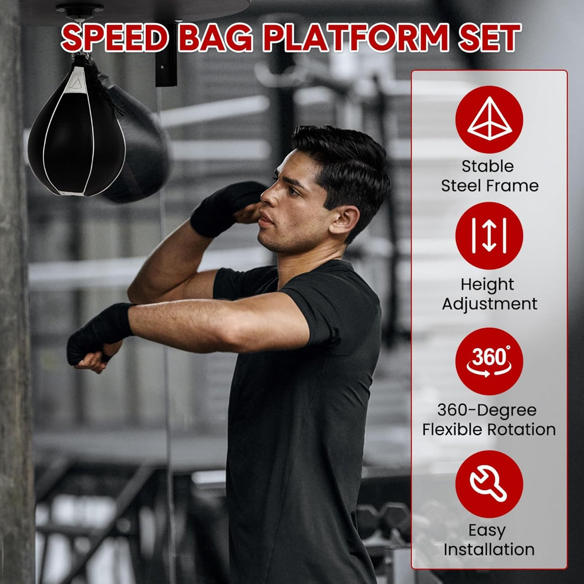 24-Inch Heavy Duty Wall Mount Speed Bag Platform with Swivel for Home Gym