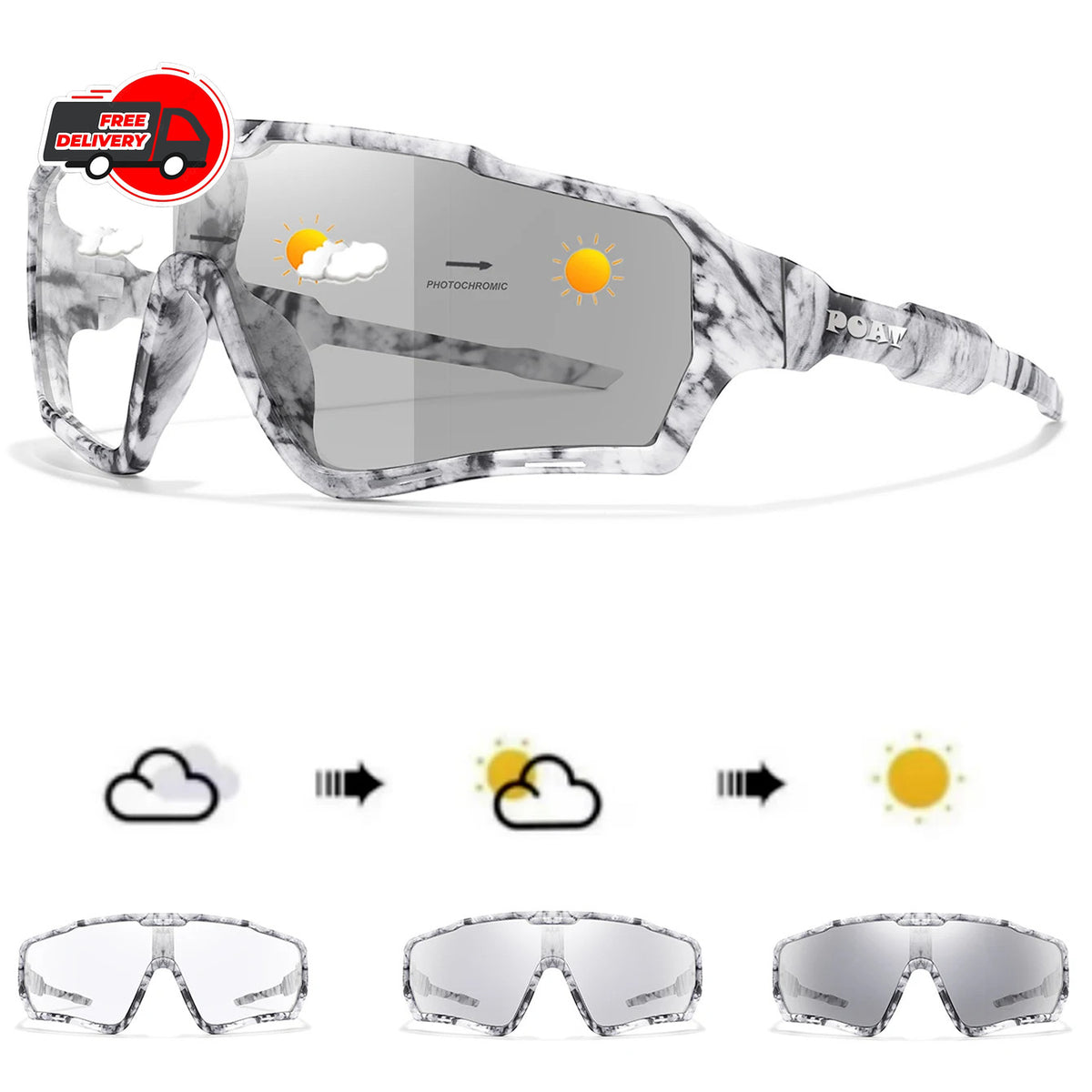 Photochromic Cycling Sunglasses Sports Eyewear UV400 UV-Change MTB Running Fishing