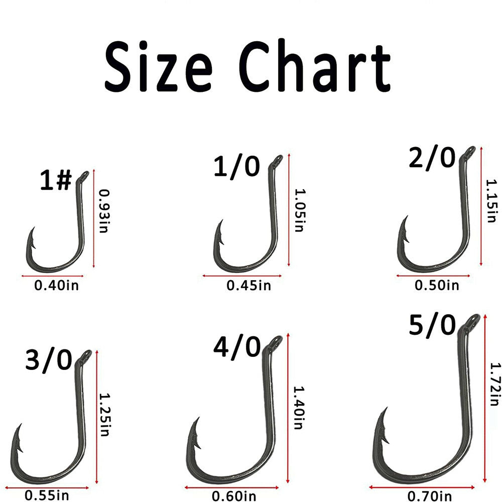 Offset Circle Fishing Hooks Set - High Carbon Steel, Sizes #1-5/0, 160 Pack