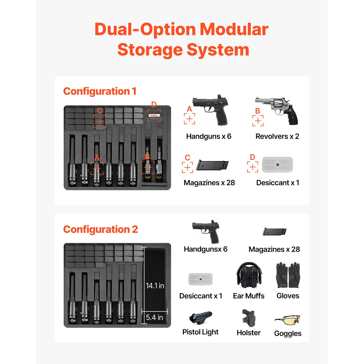 Hard Pistol Case with Foam Lining, Secure Gun Storage 21.9x17.9x8.8 in