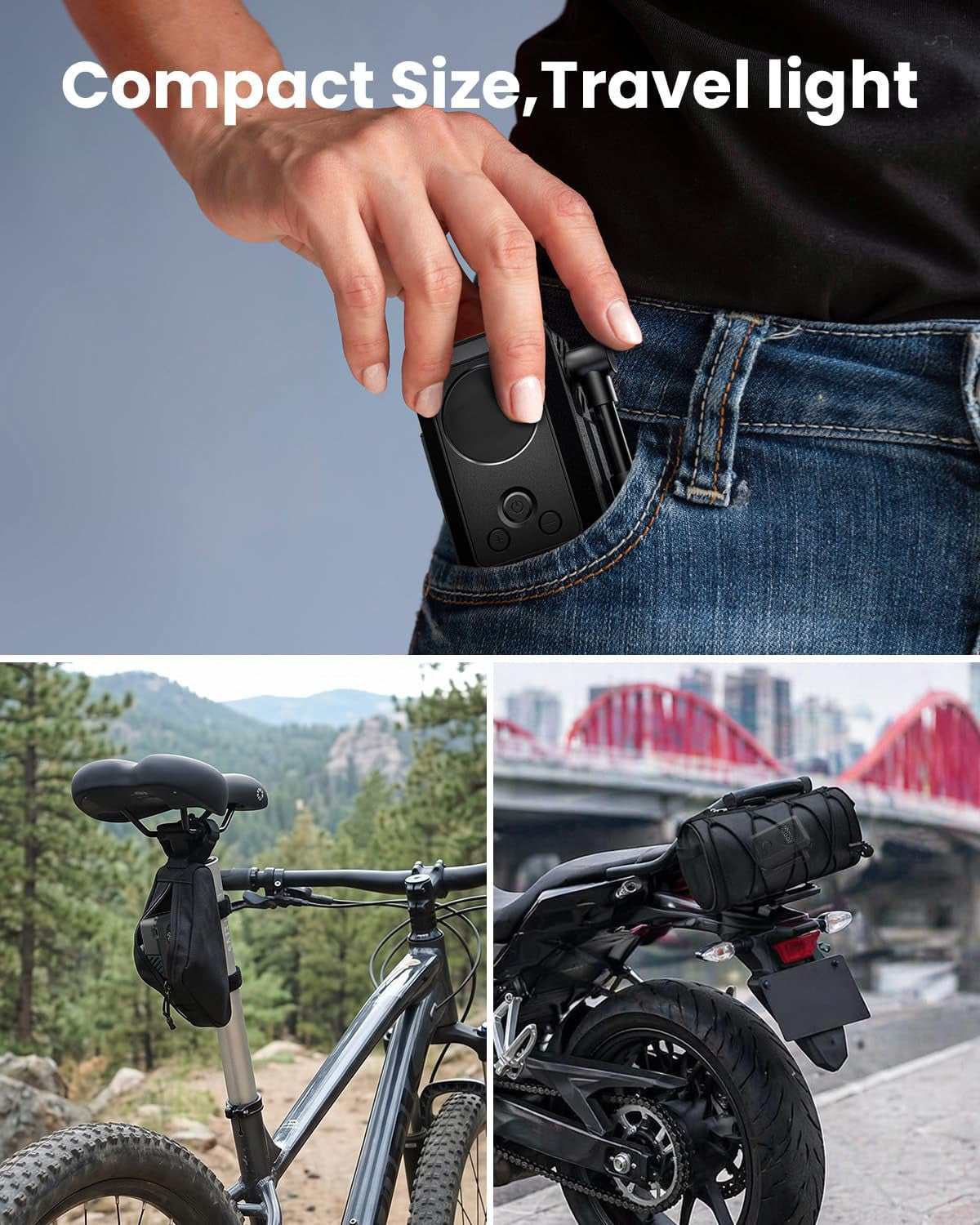 Portable Electric Bike Pump with Gauge 150PSI for Bicycle, Motorcycle & Sports Balls