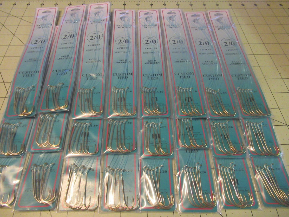 Gold Aberdeen Fish Hooks - Snelled Fishing Hooks in Bulk with Mono Leader, Multiple Sizes