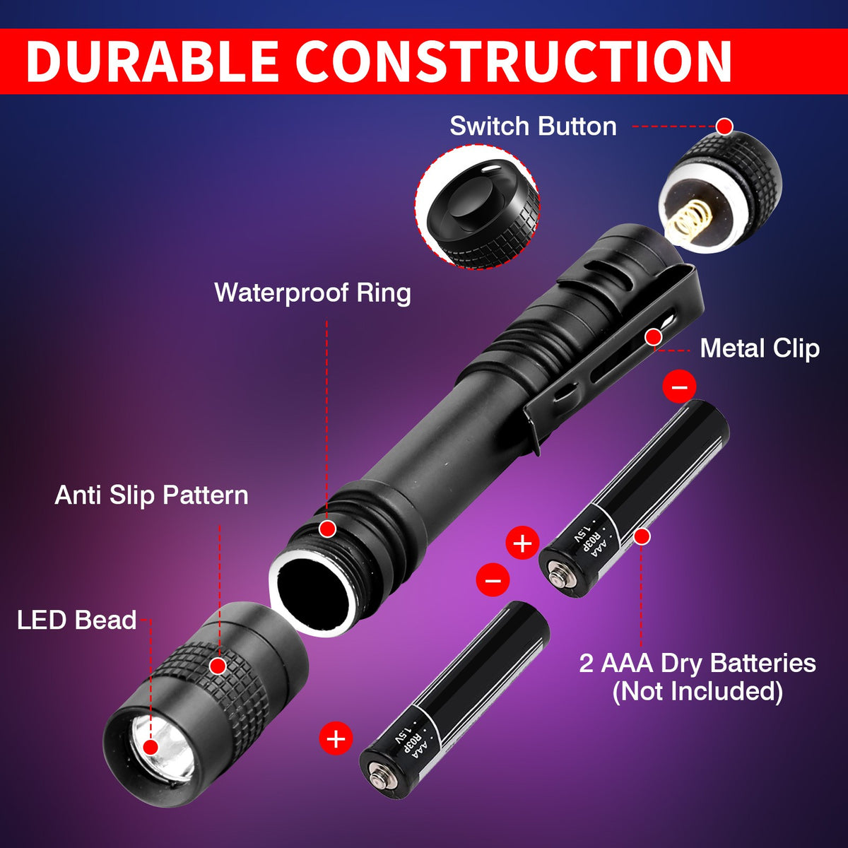 UV Flashlight Penlight Waterproof Pocket Torch for Stain Detection