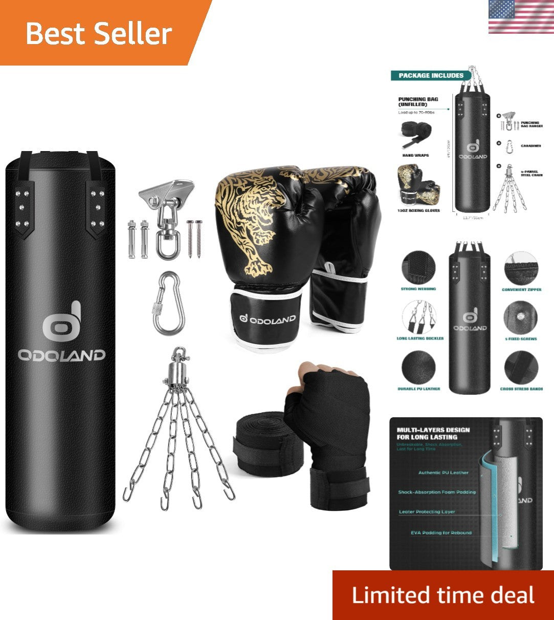 Heavy Boxing Bag Set with 12oz Gloves & Hand Wraps - 4FT Punching Bag for MMA & Training