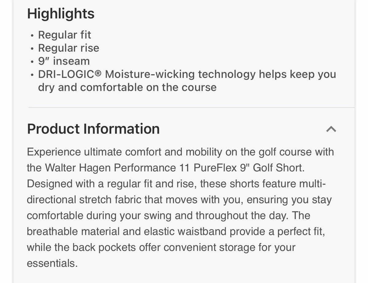 Walter Hagen Men's Performance 11 PureFlex 9-Inch Golf Shorts Size 40