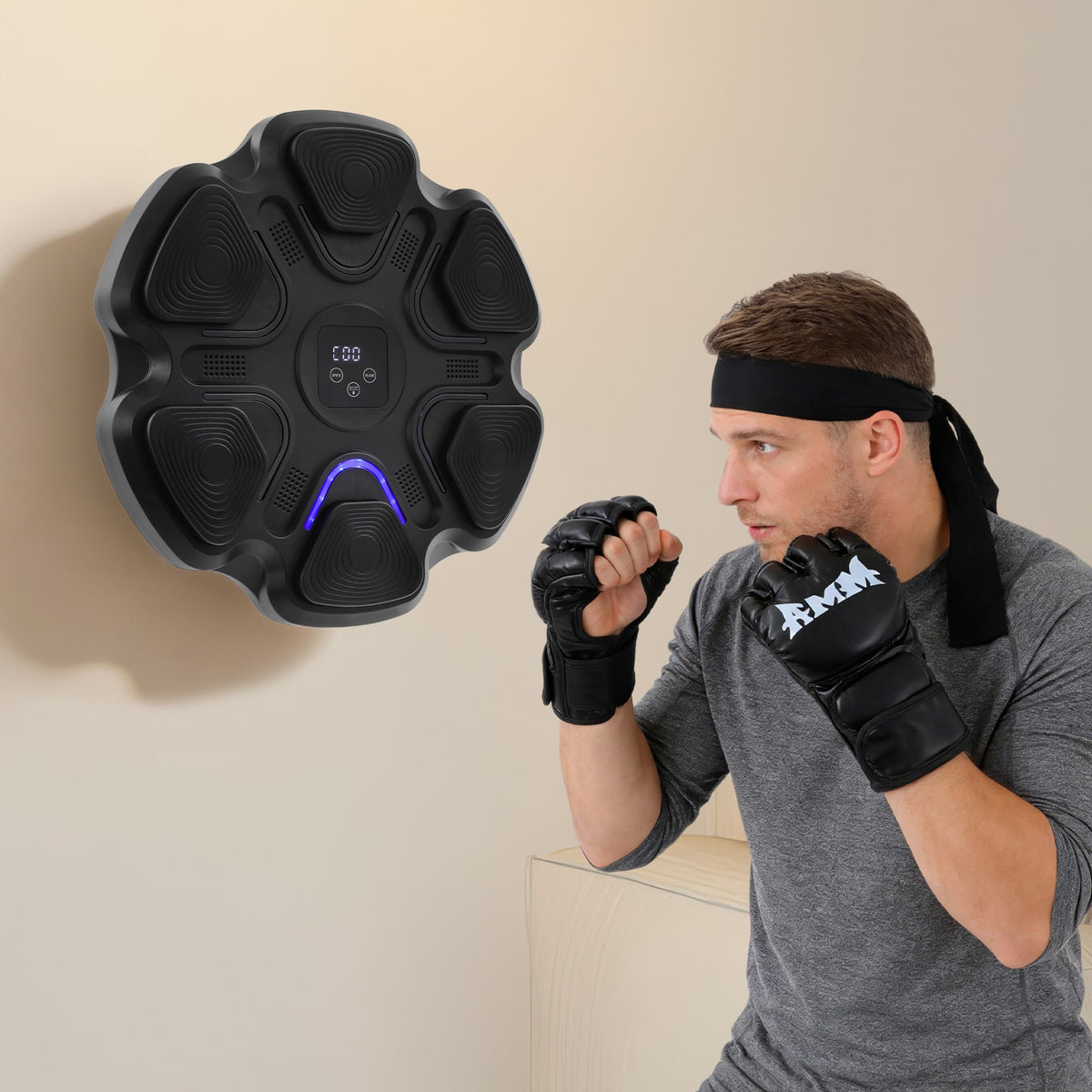 Wall-Mounted Bluetooth Boxing Trainer with Music and Adjustable Speed for Kids and Adults