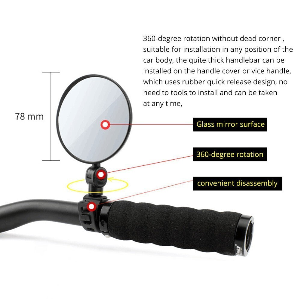 Adjustable Bicycle Handlebar Mirror - 360° Rotatable Wide Angle Rearview