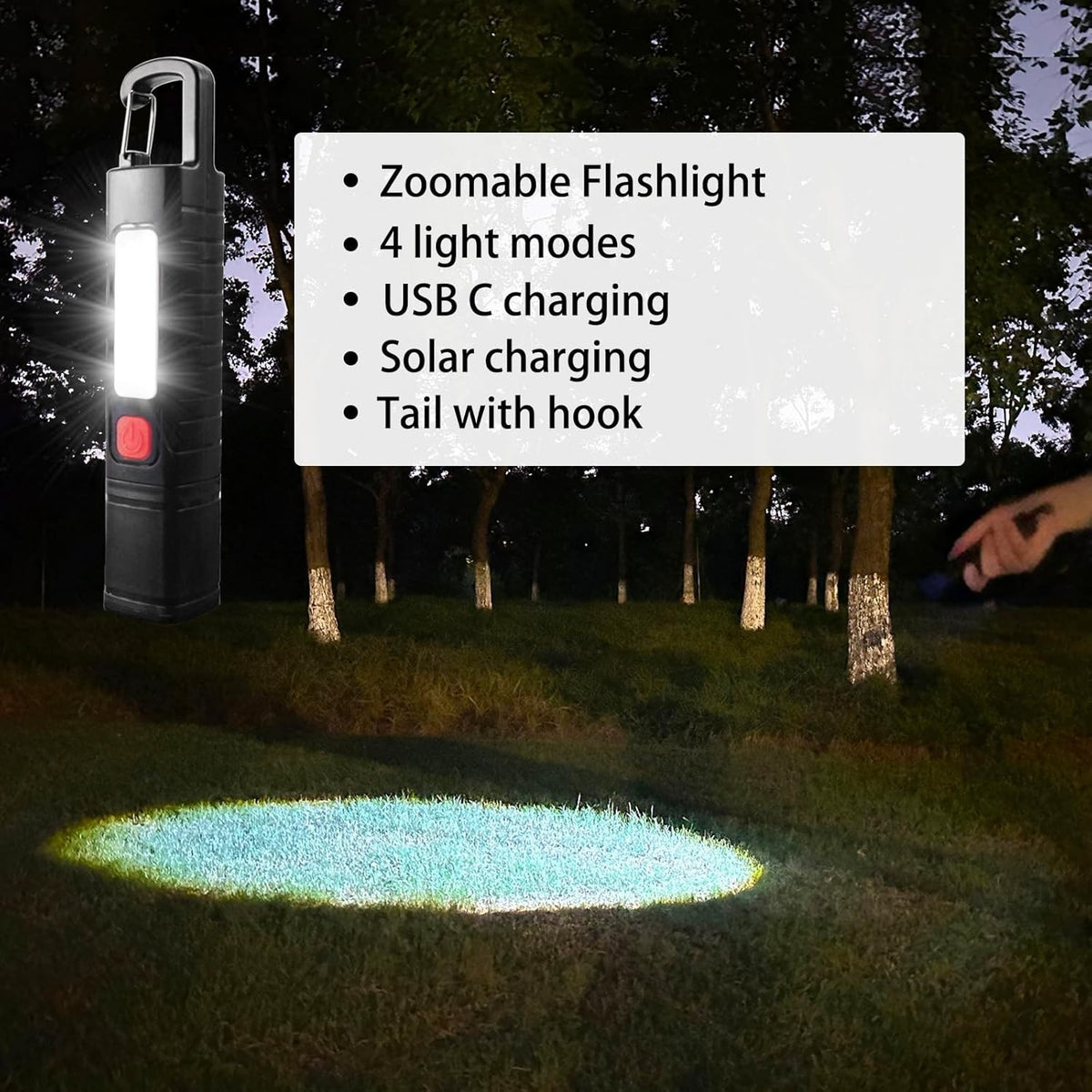 Rechargeable Solar LED Flashlight with Zoom & 4 Light Modes - High Lumens