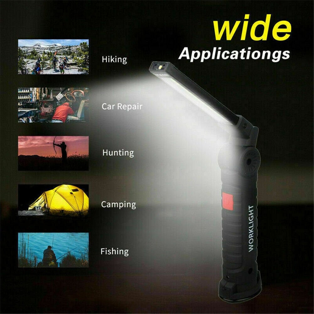 Rechargeable COB LED Work Light Flashlight with Magnetic Base and Folding Design