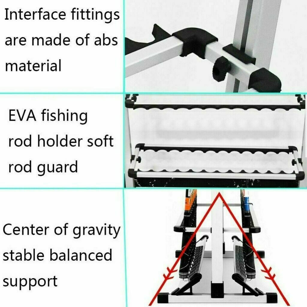 Portable Aluminum Fishing Rod Holder Rack Stand for 24 Poles