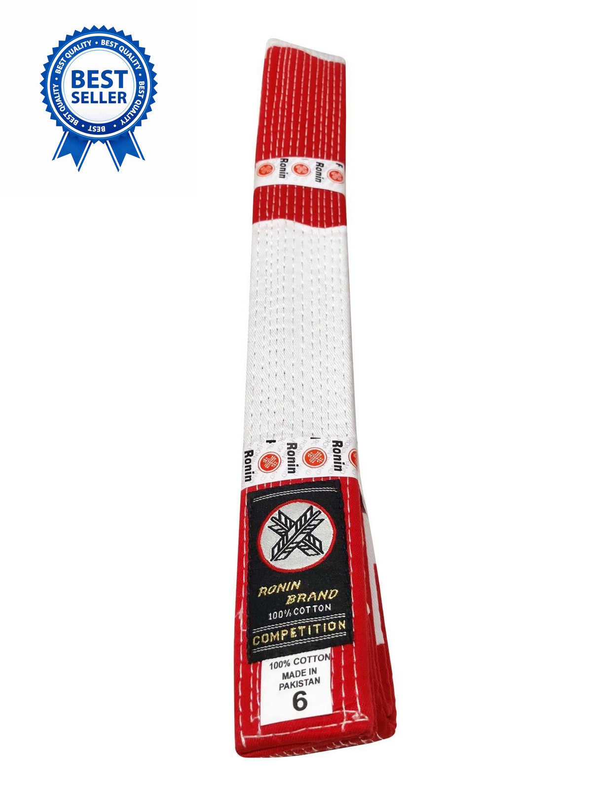 Martial Arts Masters Rank Belt - Red 6th & 7th Degree Black Belt, Cotton Canvas