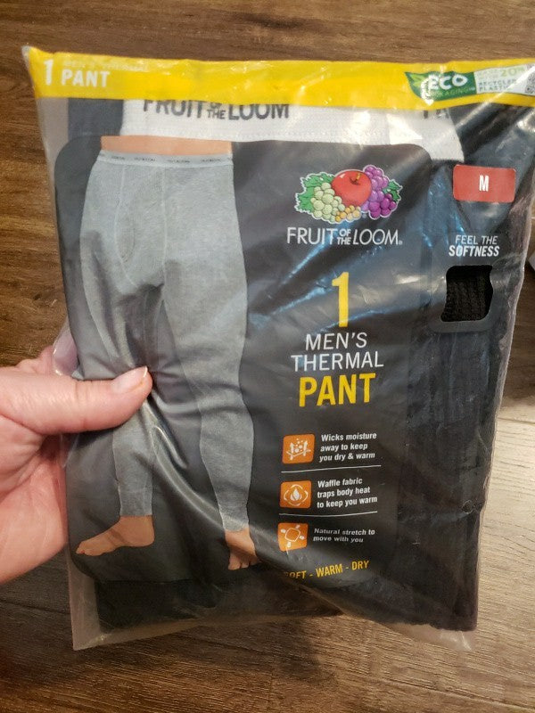 Men's Thermal Waffle Pant Bottoms - Black Base Layer Long Johns Med