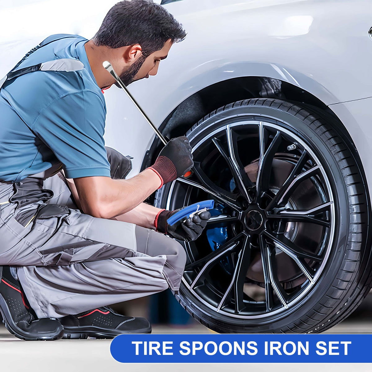 7PCS Motorcycle Tire Changing Tool Kit Steel Tire Levers Rim Protectors
