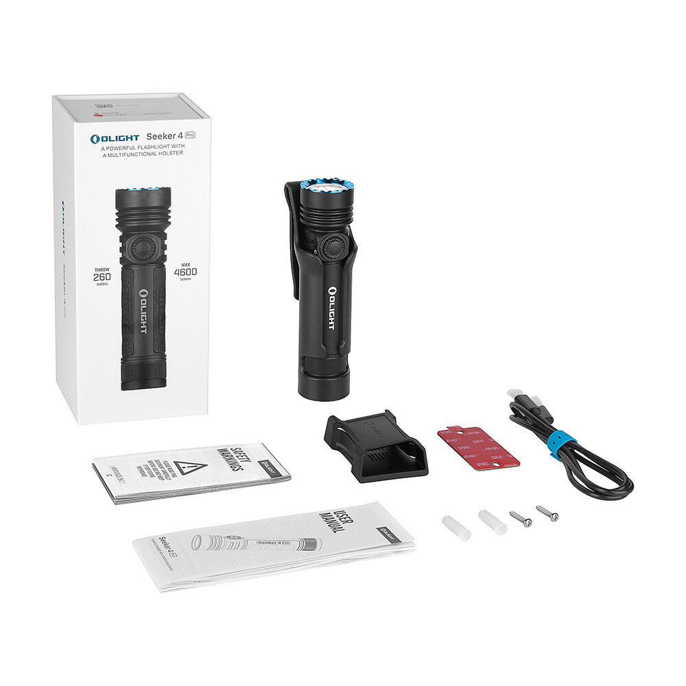 High Power LED Flashlight with Holster - 4600 Lumens, Matte Black