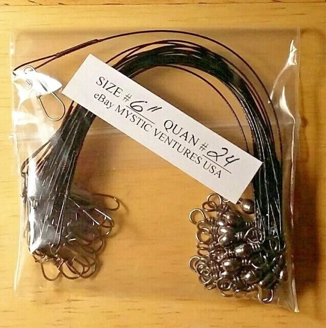 24ct 6-inch Black Steel Coated Braided Fishing Leaders 30lb Snaplock