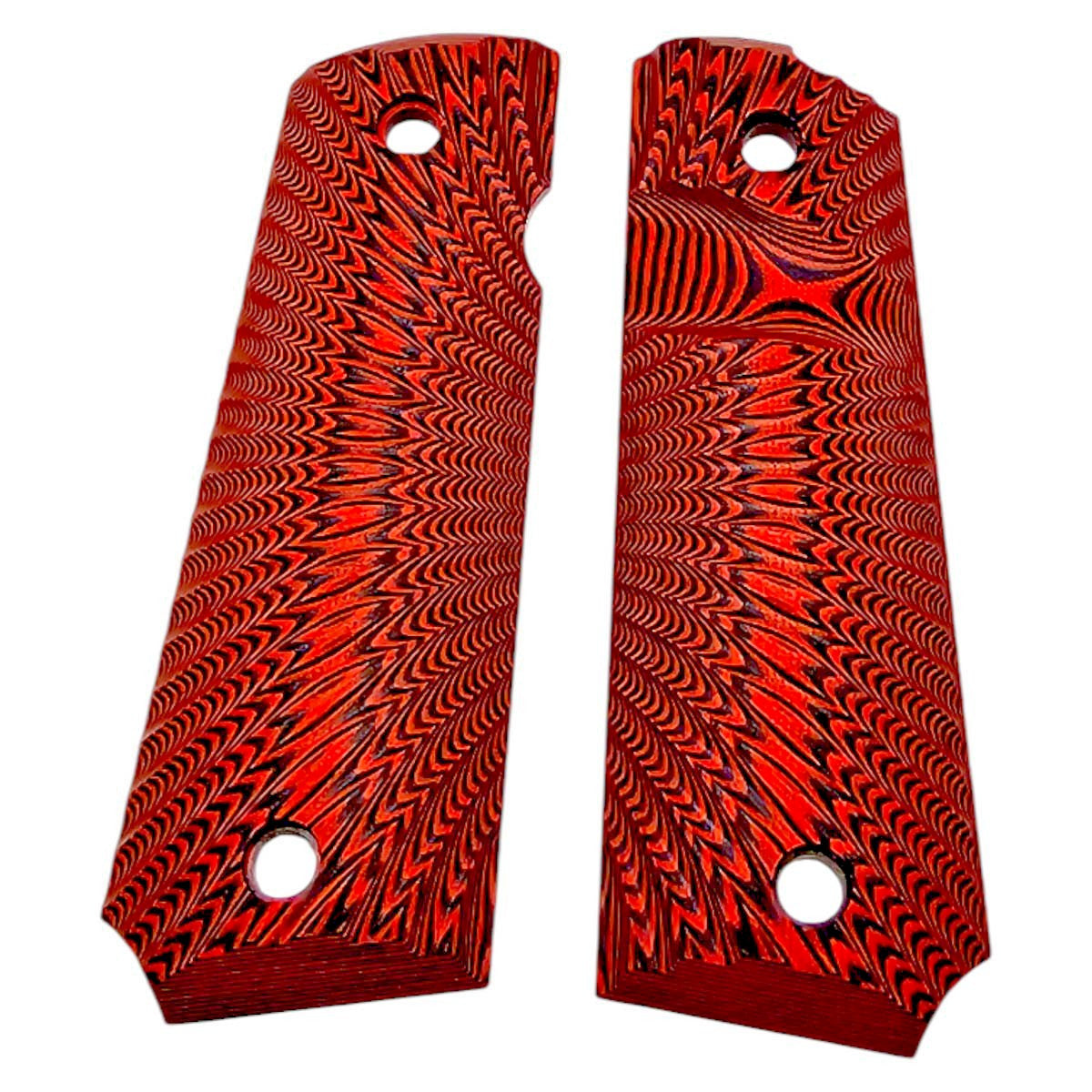 1911 Pistol Grips G10 Full Size Red & Black Sunburst for Kimber Colt Springfield