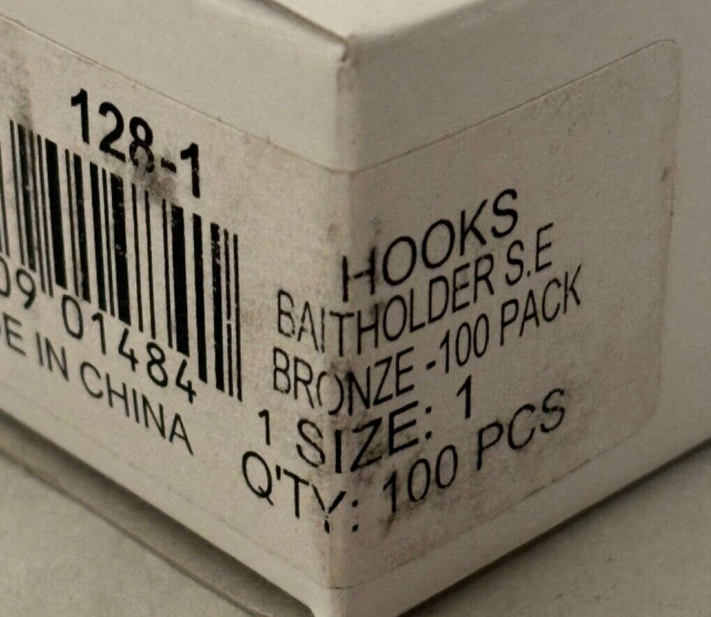 100 Bronze Baitholder Hooks Size 1 - Fishing Tackle Accessories