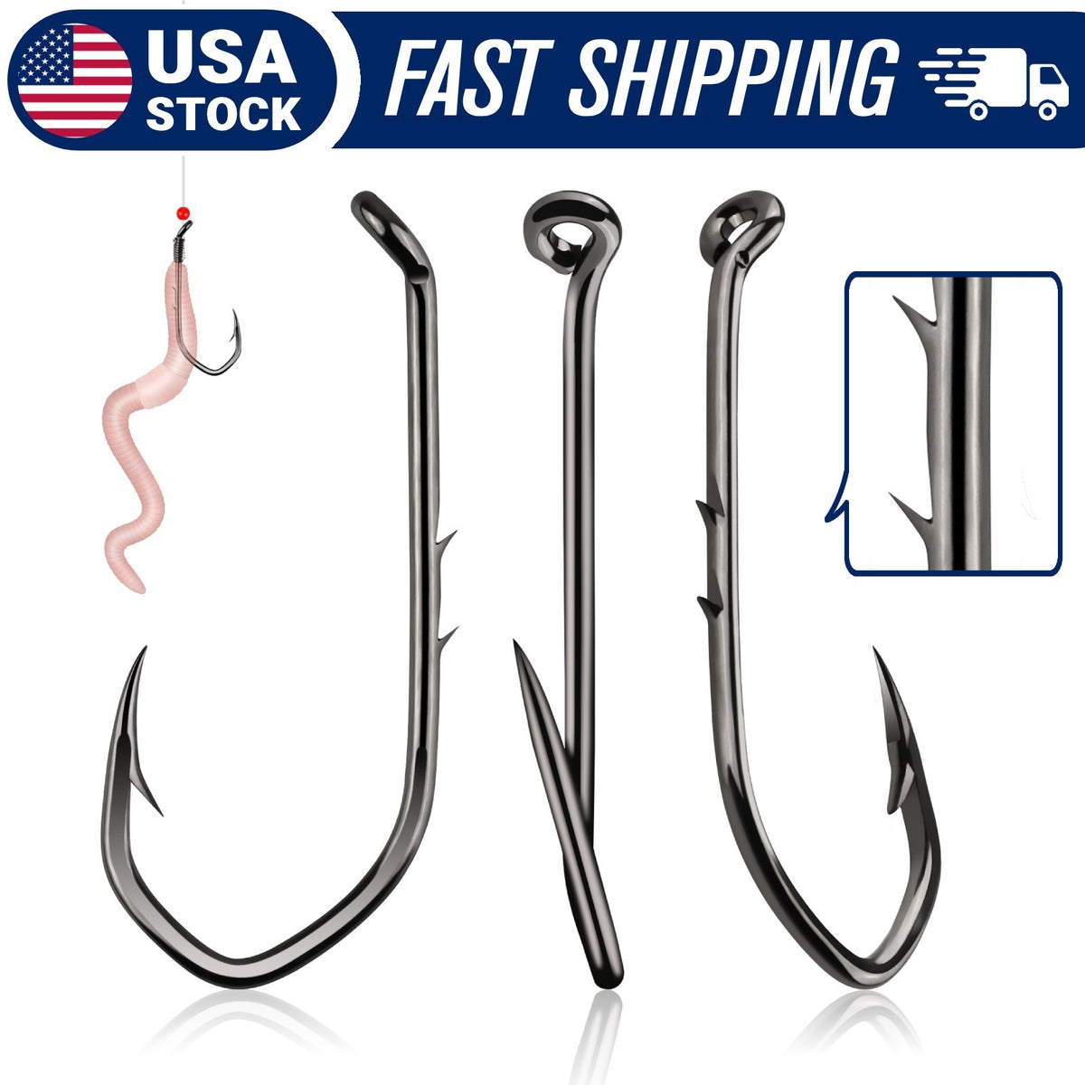100pcs #4 Fishing Hooks V-Bend Baitholder Carbon Steel Bass Trout