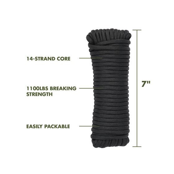 Heavy Duty 50FT Paracord Rope with 1100LB Strength for Camping & Outdoor Use