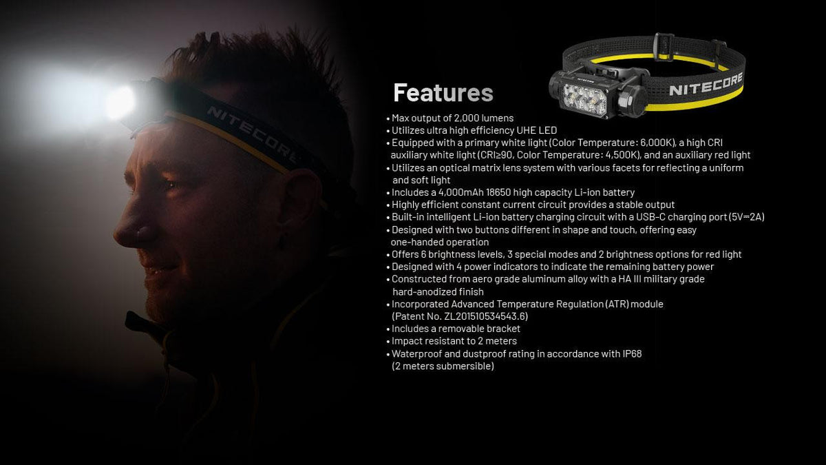 High Lumen Headlamp with Extra Batteries - Metal, Rechargeable, 2000 Lumens