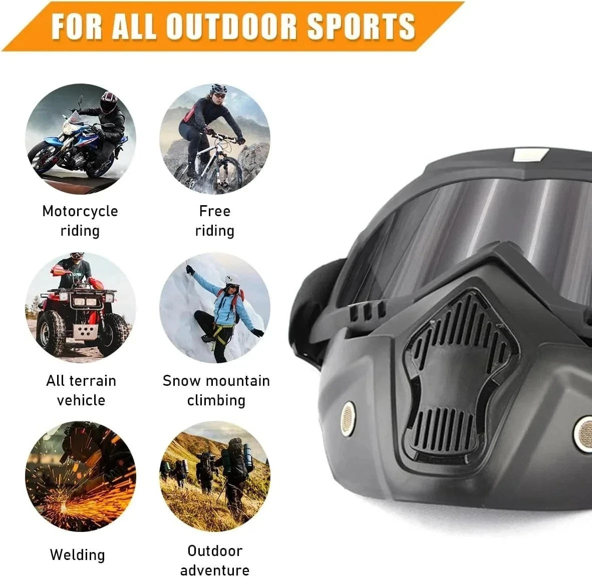 Outdoor Face Mask with Goggles - Wind Resistant Cycling & Motorcycle Gear