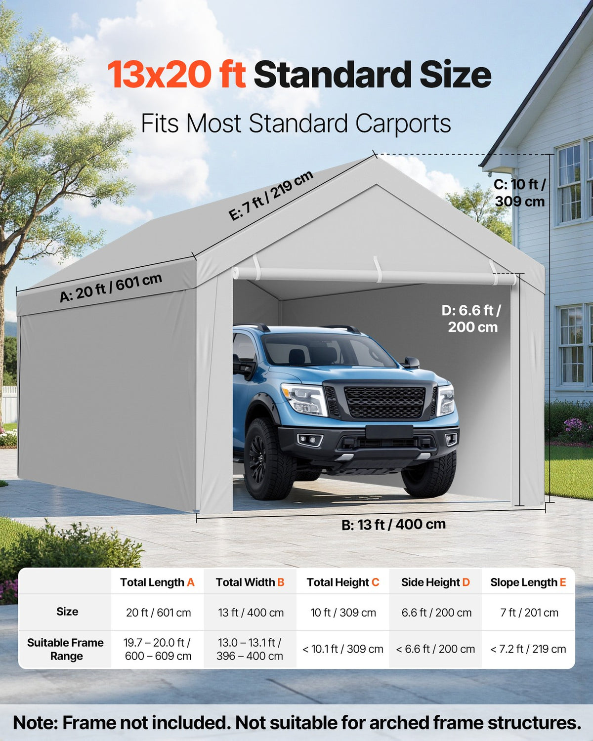 13x20ft Carport Replacement Canopy Cover with Sidewalls - Waterproof & Wind-Resistant