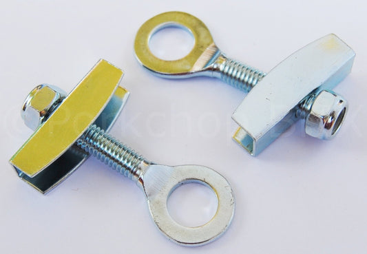 Bicycle Chain Tensioners for 3/8 Inch Axles - Steel Pair, Silver
