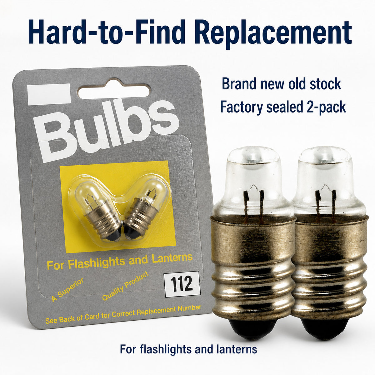 2 Pack No. 112 Incandescent Flashlight Bulbs E10 Screw Base Replacement