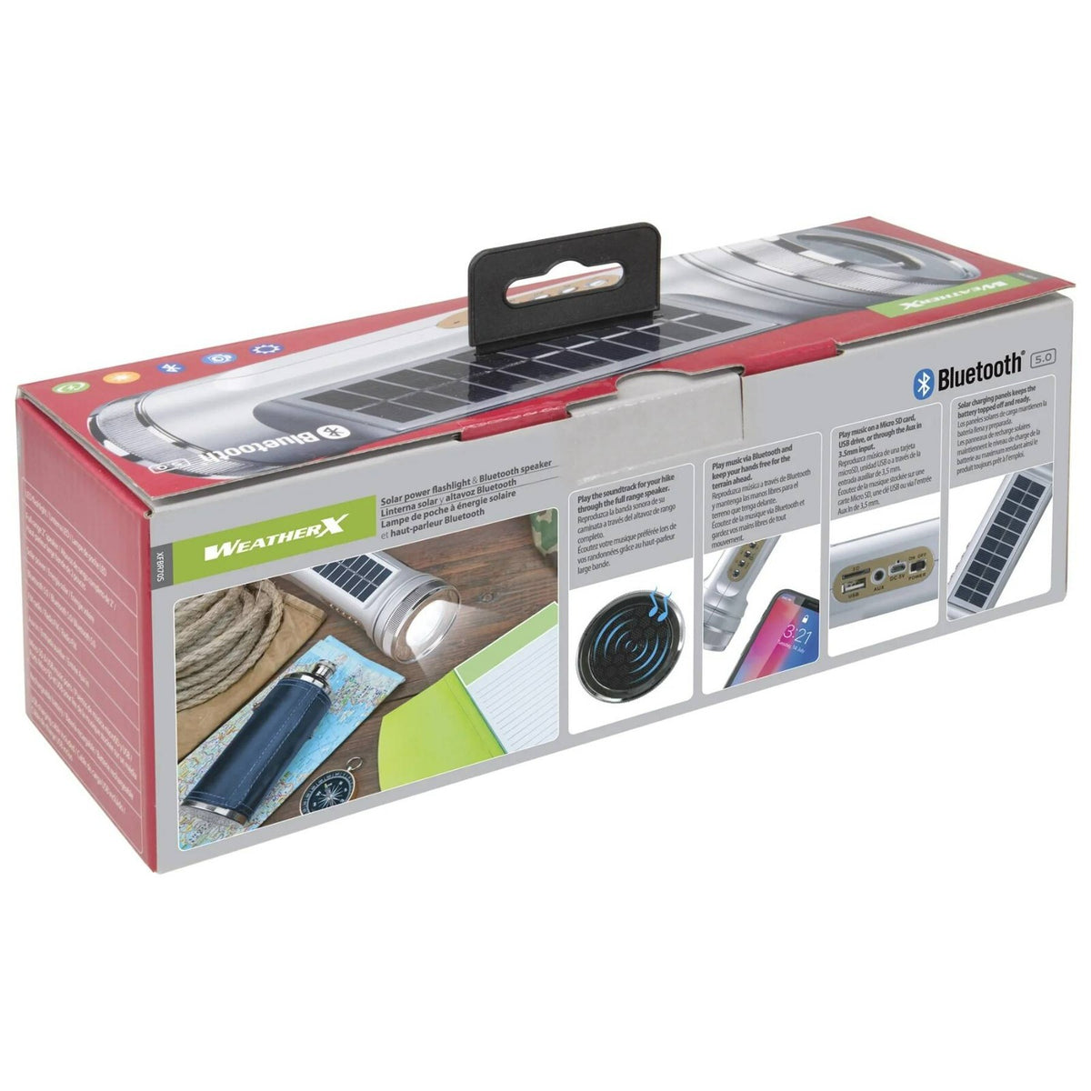 Portable Solar Power Flashlight with Bluetooth Speaker - WeatherX XFBR70S