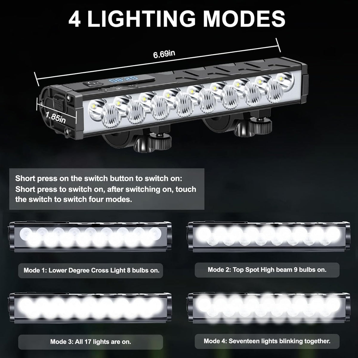 Rechargeable 4800LM Bicycle LED Light Bar with 10000mAh Battery for Night Riding
