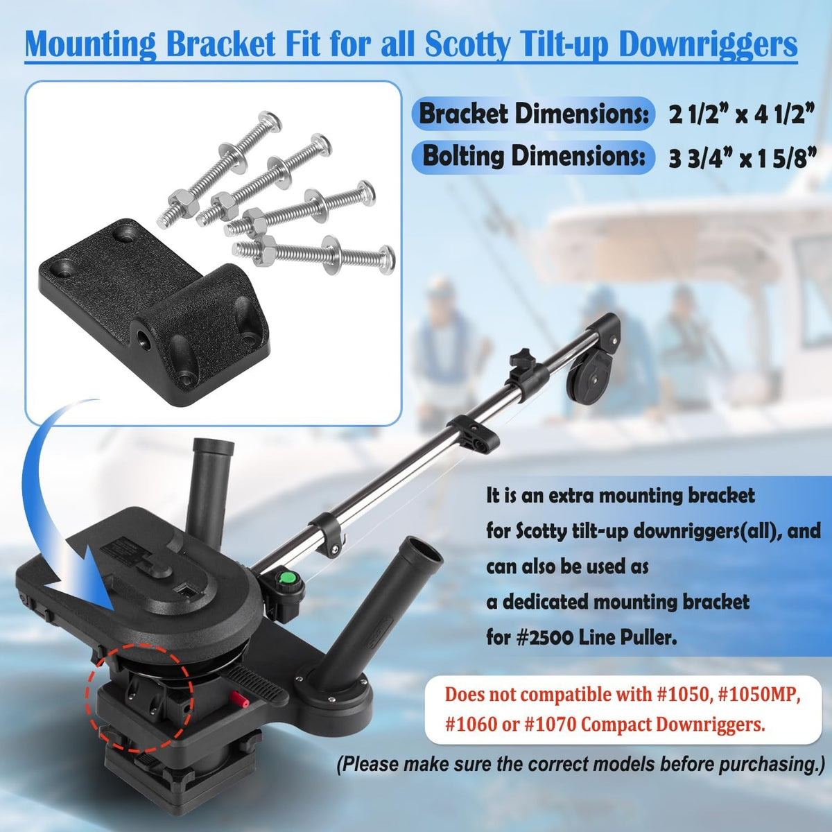 Tilt-Up Mount Bracket for Scotty Downrigger Models 1080-1116, Line Puller 2500