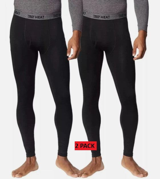 Men's Black Heat Base Layer Pants 2-Pack - Thermal Sportswear Sz S