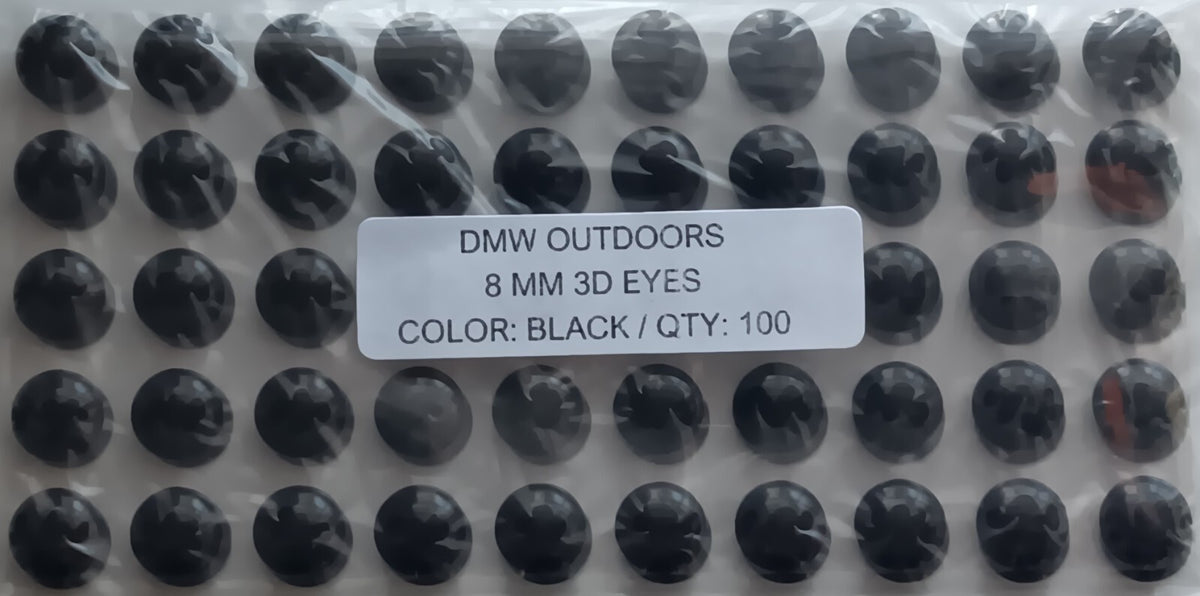 8mm Black 3D Fish Eyes for Fly Tying, Lures & Jigs - 100 Pack