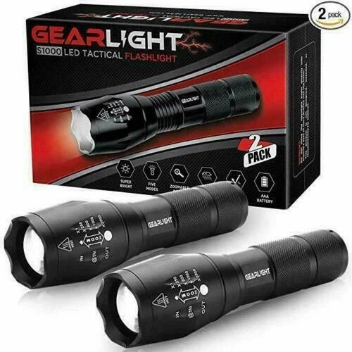 LED Tactical Flashlight 2-Pack, High Lumens, Zoomable, 5 Modes, Waterproof