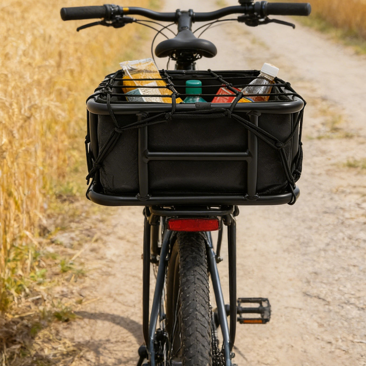 Rear Bicycle Basket with Luggage Net & Inner Liner - Black, 15L Capacity