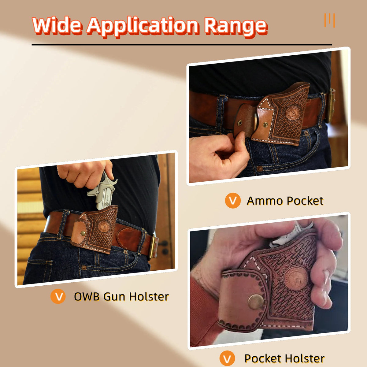 Leather Gun Holster for Mini Revolvers IWB OWB Concealed Carry