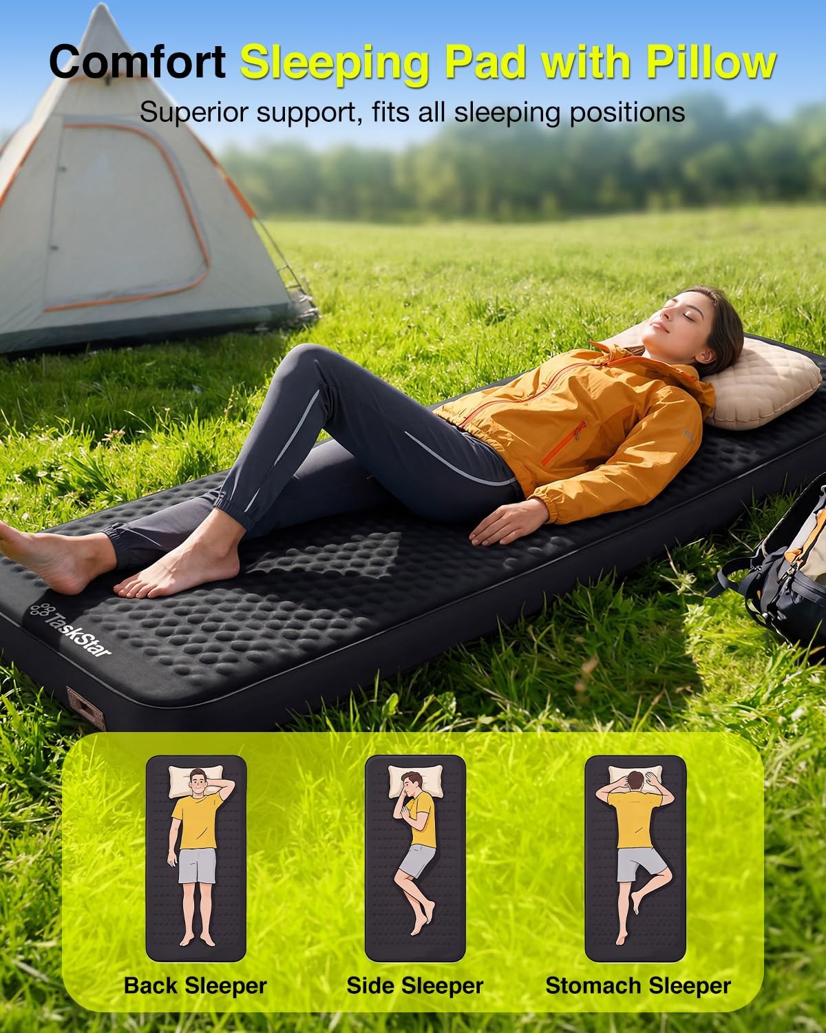 Self Inflating Camping Sleeping Pad 80x30x4 Inches with Electric Pump