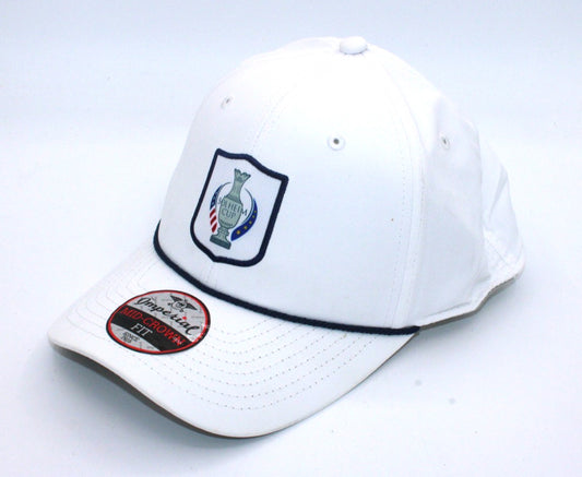 White Adjustable Golf Hat Cap - 6 Panel Rope Design for Men & Women