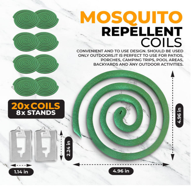 Outdoor Mosquito Repellent Coils with Stands, 10ft Range - 20 Pack