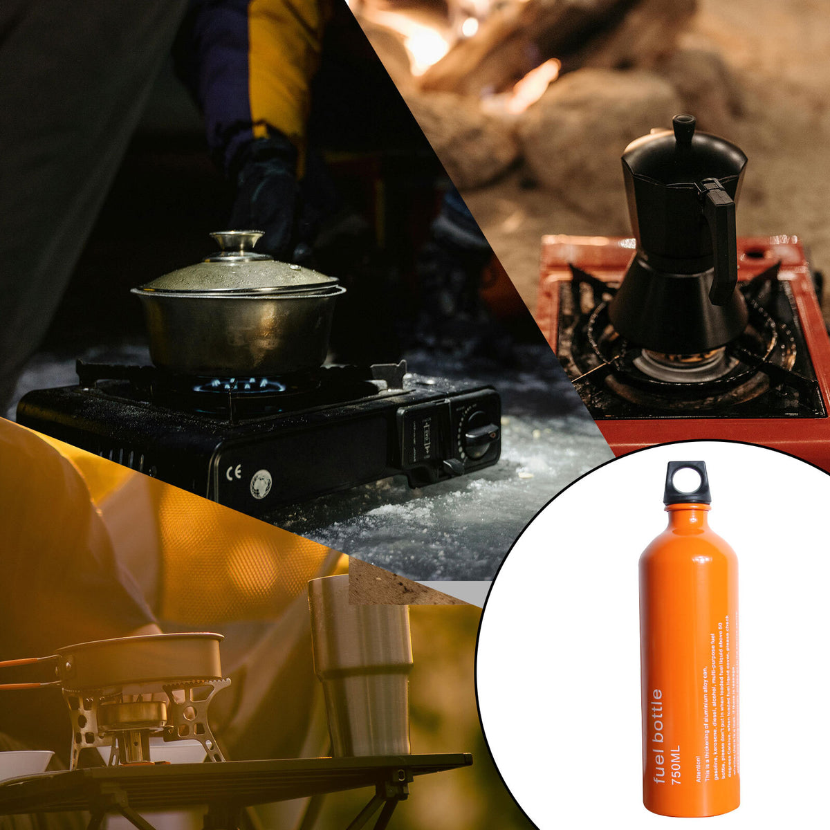 750ml Aluminum Fuel Bottle for Camping Hiking Outdoor Cooking Gasoline Alcohol